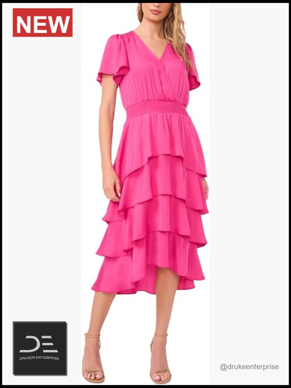 V-Neck Four Tier Layered Midi Dress